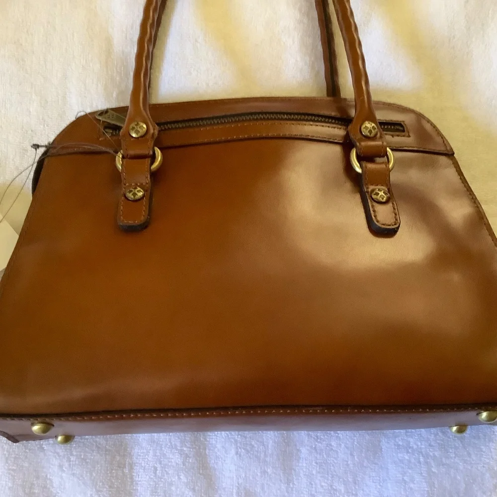 Patricia Nash Calvi Leather Satchel Crossbody Tan